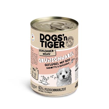 Dogs'n Tiger menu gourmet para cães 12 x 400 g - Pack económico - Aves com arroz integral, cenouras e curgete (Junior)
