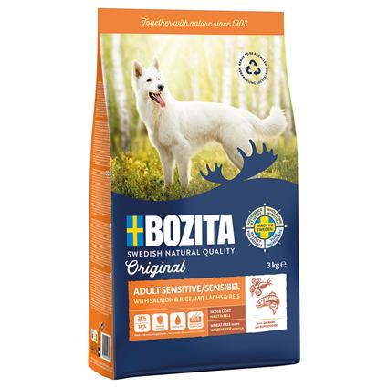 Bozita Original Adult Sensitive pele e pelo com salmão e arroz – sem trigo - 3 kg