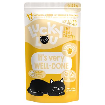 Lucky Lou Sterilised 16 x 125 g em saquetas - Aves e vaca