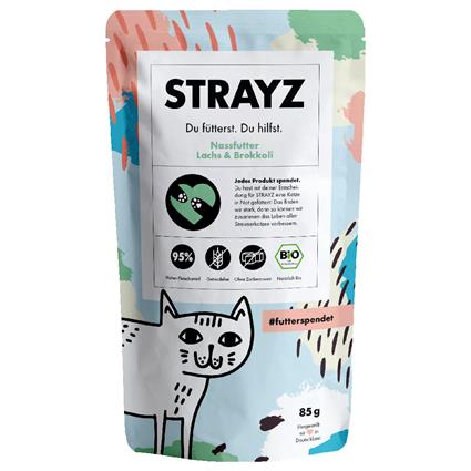 STRAYZ BIO saquetas 12 x 85 g - Pack económico  - Salmão biológico e brócolos biológicos