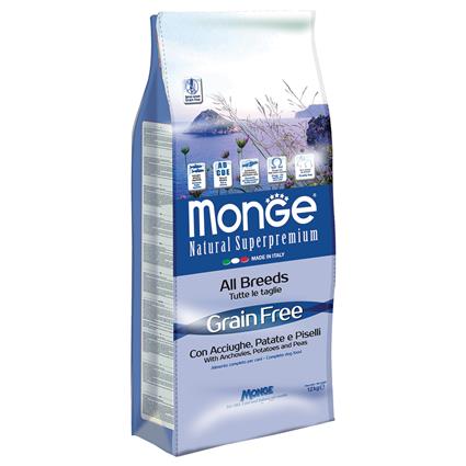 Monge Superpremium Grain Free All Breeds Anchovas, batatas e ervilhas - Pack económico: 2 x 12 kg