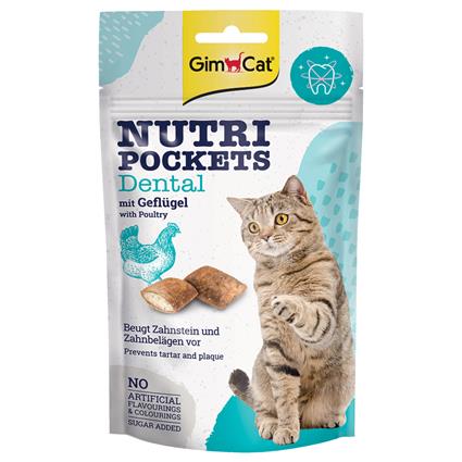GimCat Nutri Pockets Dental com aves snacks para gatos - Pack económico: 6 x 60 g