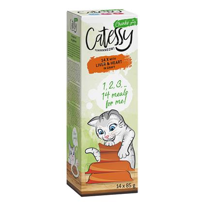 Catessy Pedaços em molho em terrinas 28 x 85 g - Pack económico - Fígado e coração