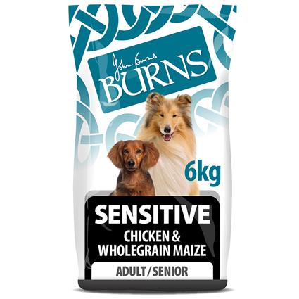 Burns Adult & Senior Sensitive com frango e farinha integral de milho doce - Pack económico: 2 x 6 kg