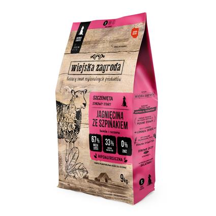 Wiejska Zagroda Puppy cordeiro com espinafres - 9 kg
