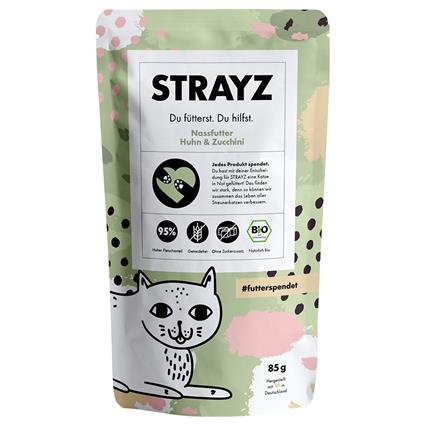 STRAYZ BIO saquetas 12 x 85 g - Pack económico  - Frango biológico e curgete biológica