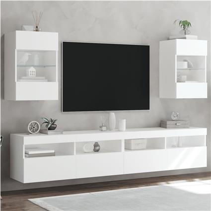 vidaXL Móveis de parede p/ TV com luzes LED 2 pcs 40x30x60,5 cm branco