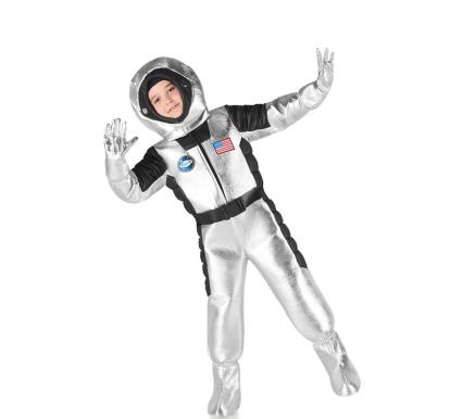 Fato de astronauta americano prateado para menino