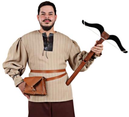 Camisa medieval listrada bege para homem