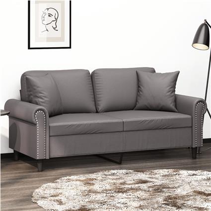 vidaXL Sofá 2 lugares + almofadas decorativas 140cm couro artif. cinza