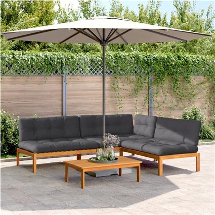 vidaXL 4 pcs móveis de paletes p/ jardim c/ almofadões acácia maciça