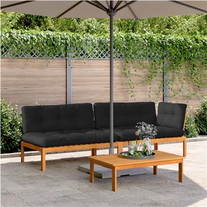 vidaXL 3 pcs móveis de paletes p/ jardim c/ almofadões acácia maciça