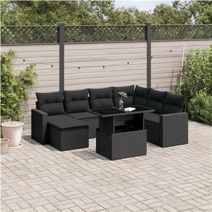vidaXL 8 pcs conjunto sofás de jardim com almofadões vime PE preto