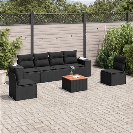 vidaXL 7 pcs conjunto de sofás p/ jardim c/ almofadões vime PE preto