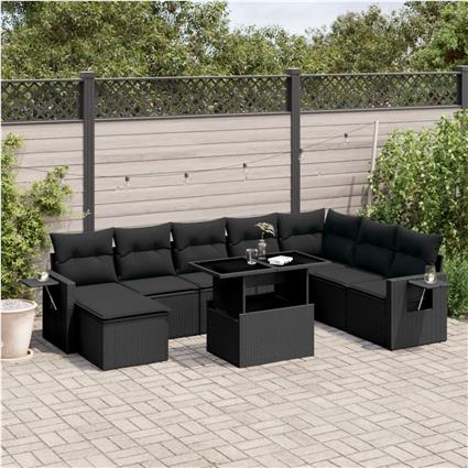 vidaXL 8 pcs conjunto sofás de jardim com almofadões vime PE preto