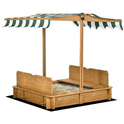 Caixa de Areia Infantil com Toldo Ajustável e Encostos Removíveis 106x106x121cm