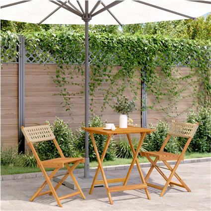 vidaXL 3 pcs conjunto de bistrô vime PE e madeira maciça bege