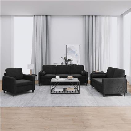 vidaXL 3 pcs conjunto de sofás com almofadas veludo preto