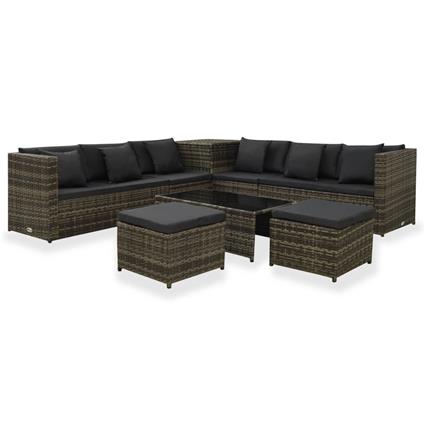vidaXL 8 pcs conjunto lounge de jardim c/ almofadões vime PE cinzento