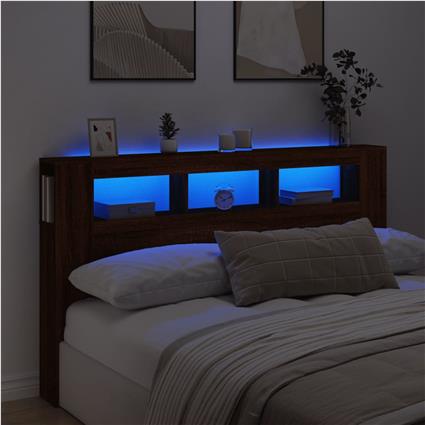 vidaXL Cabeceira c/ LEDs 180x18,5x103,5 cm carvalho castanho