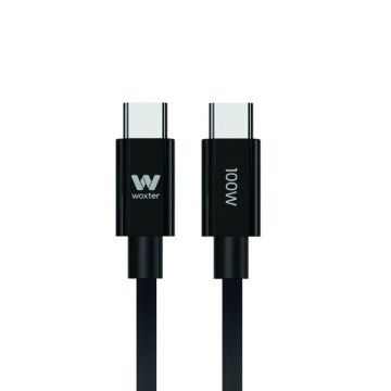 Cabo USB 2.0 Tipo-C Woxter PE26-191/ USB Tipo-C Macho - USB Tipo-C Macho/ Até 100W/ 480Mbps/ 3m/ Preto