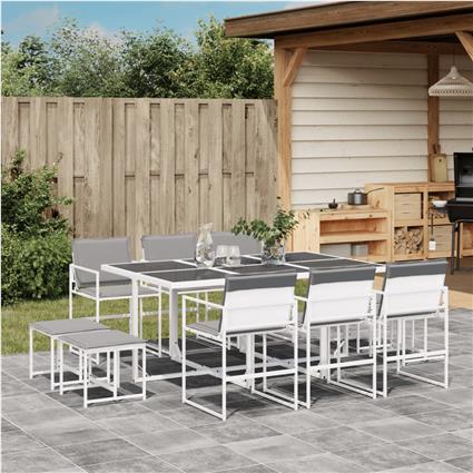 vidaXL 11 pcs conj. de jantar p/ jardim c/ almofadões textilene branco
