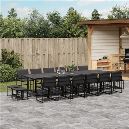 vidaXL 17 pcs conj. de jantar p/ jardim c/ almofadões textilene preto
