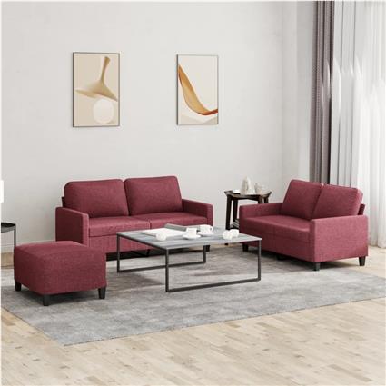 vidaXL 3 pcs conjunto de sofás com almofadões tecido vermelho tinto