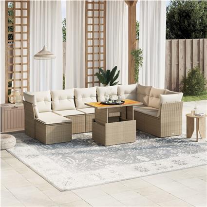 vidaXL 9 pcs conjunto de sofás p/ jardim com almofadões vime PE bege