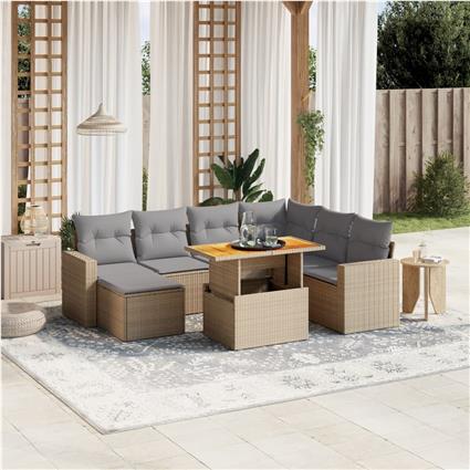 vidaXL 8 pcs conjunto de sofás p/ jardim com almofadões vime PE bege
