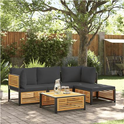 vidaXL 5 pcs conjunto de sofás de jardim com almofadões acácia maciça