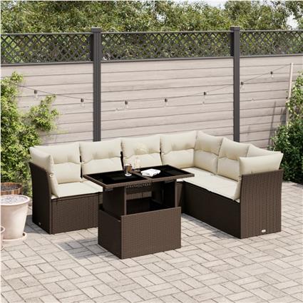 vidaXL 7 pcs conjunto de sofás jardim c/ almofadões vime PE castanho