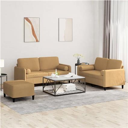 vidaXL 3 pcs conjunto de sofás com almofadas veludo castanho