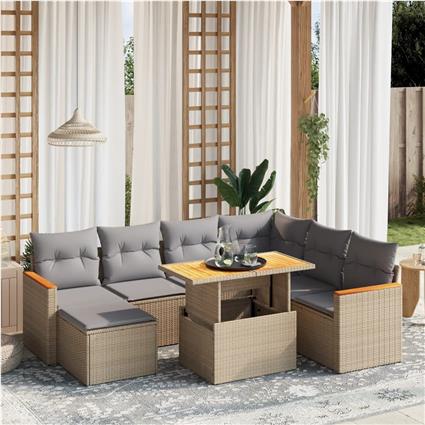 vidaXL 8 pcs conjunto de sofás p/ jardim com almofadões vime PE bege
