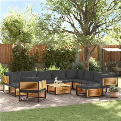 vidaXL 12 pcs conjunto de sofás de jardim com almofadões acácia maciça