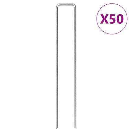 vidaXL Estacas de chão em forma de U 50 pcs 20x3,5 cm aço galvanizado