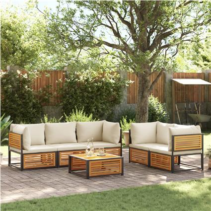vidaXL 6 pcs conjunto de sofás de jardim com almofadões acácia maciça