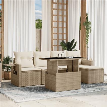 vidaXL 6 pcs conjunto de sofás p/ jardim com almofadões vime PE bege