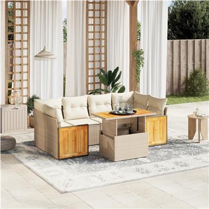 vidaXL 7 pcs conjunto de sofás p/ jardim com almofadões vime PE bege