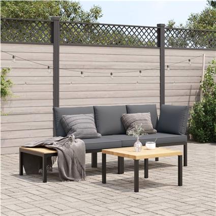 vidaXL 3 pcs conjunto de sofás p/ jardim c/ almofadões alumínio preto