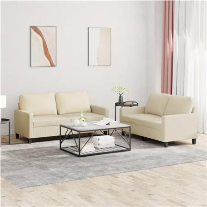 vidaXL 2 pcs conjunto sofás c/ almofadões couro artificial cor creme