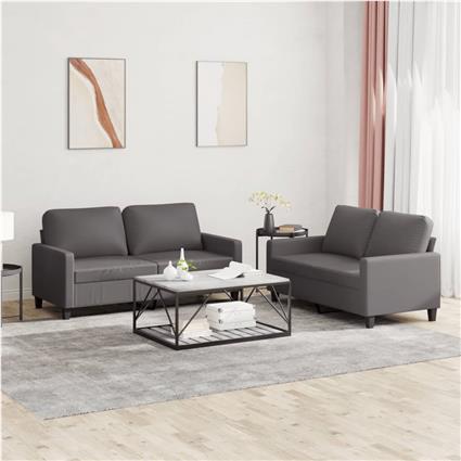 vidaXL 2 pcs conjunto de sofás c/ almofadões couro artificial cinzento