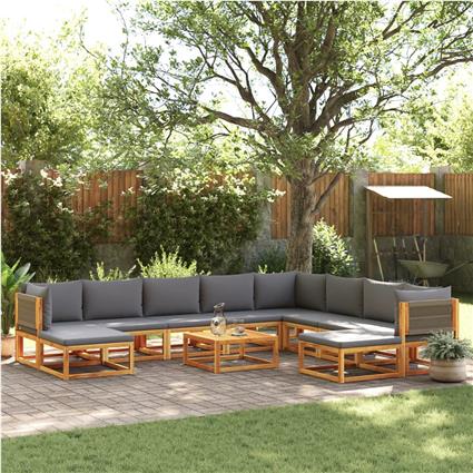 vidaXL 11pcs conjunto sofás jardim c/almofadões madeira maciça acácia