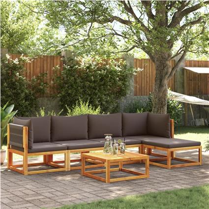 vidaXL 6 pcs conjunto de sofás de jardim com almofadões acácia maciça