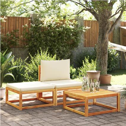 vidaXL 3 pcs conjunto de sofás de jardim com almofadões acácia maciça