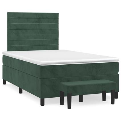 vidaXL Cama boxspring com colchão 120x190 cm veludo verde-escuro