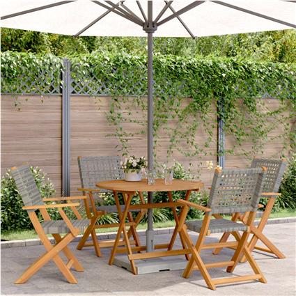 vidaXL 5 pcs conjunto de jantar p/ jardim vime PE/madeira maciça preto