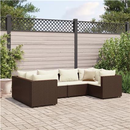 vidaXL 6 pcs conj. lounge jardim c/ almofadões 6 pcs vime PE castanho