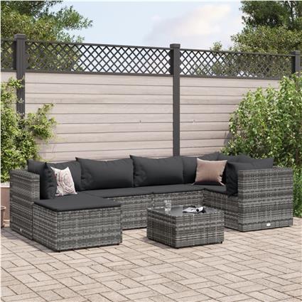vidaXL 7 pcs conjunto lounge de jardim c/ almofadões vime PE cinzento