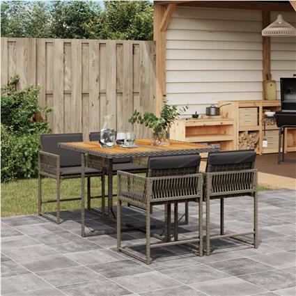 vidaXL 5 pcs conjunto de jantar p/ jardim c/ almofadões vime PE cinza